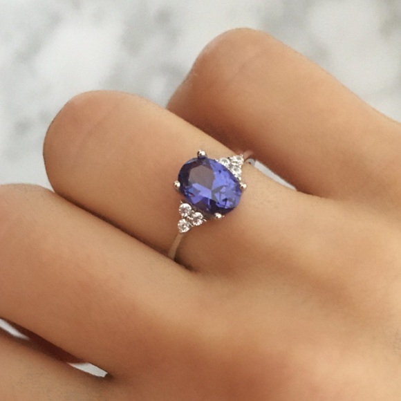 Genuine Tanzanite Ring Sterling Silver Oval Tanzanite - Picture 3 of 7